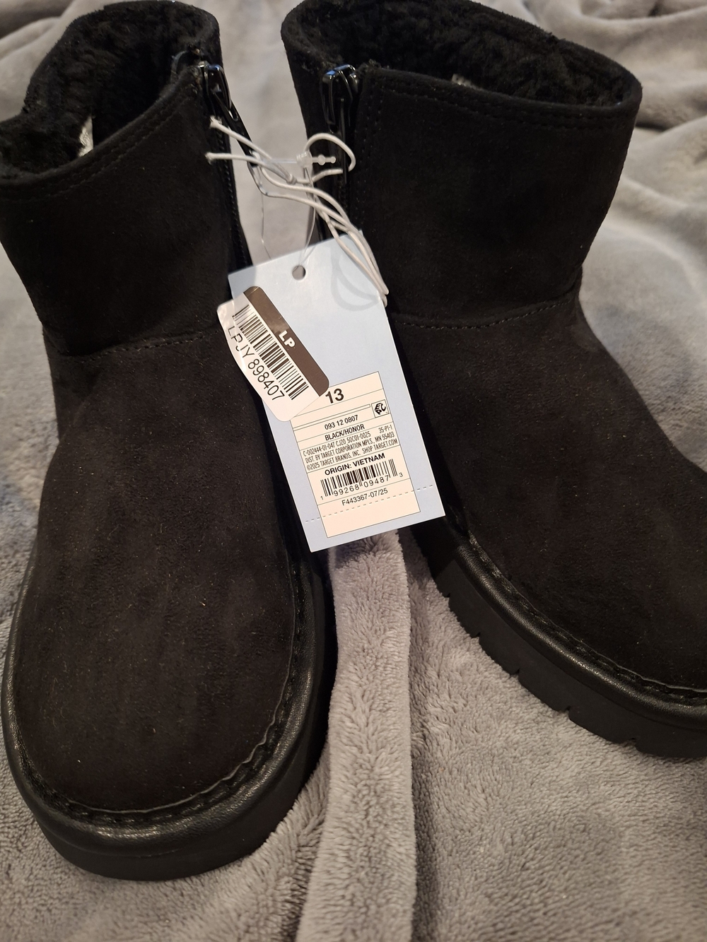 Kids Black Faux-Suede Winter Boots Size 13, New (S0151)